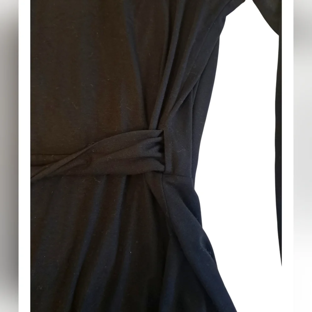 Black Midi Wrap Dress with Tie Waist - Picture 8 of 12